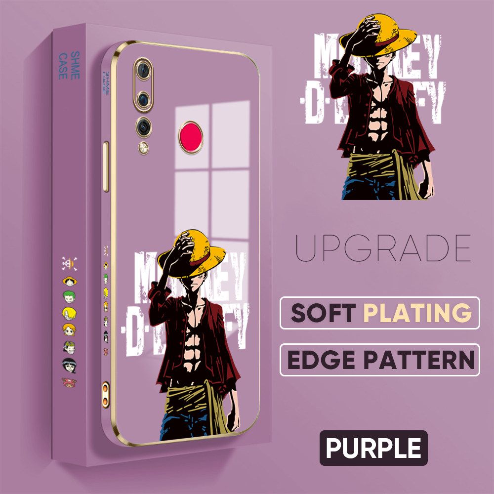 Jizetin (Free Lanyard) Huawei Nova 4 Back Cover Holding Cap Luffy Luxury 6D Plating Case Side Pattern Soft Silicone Square Mobile Phone Cases