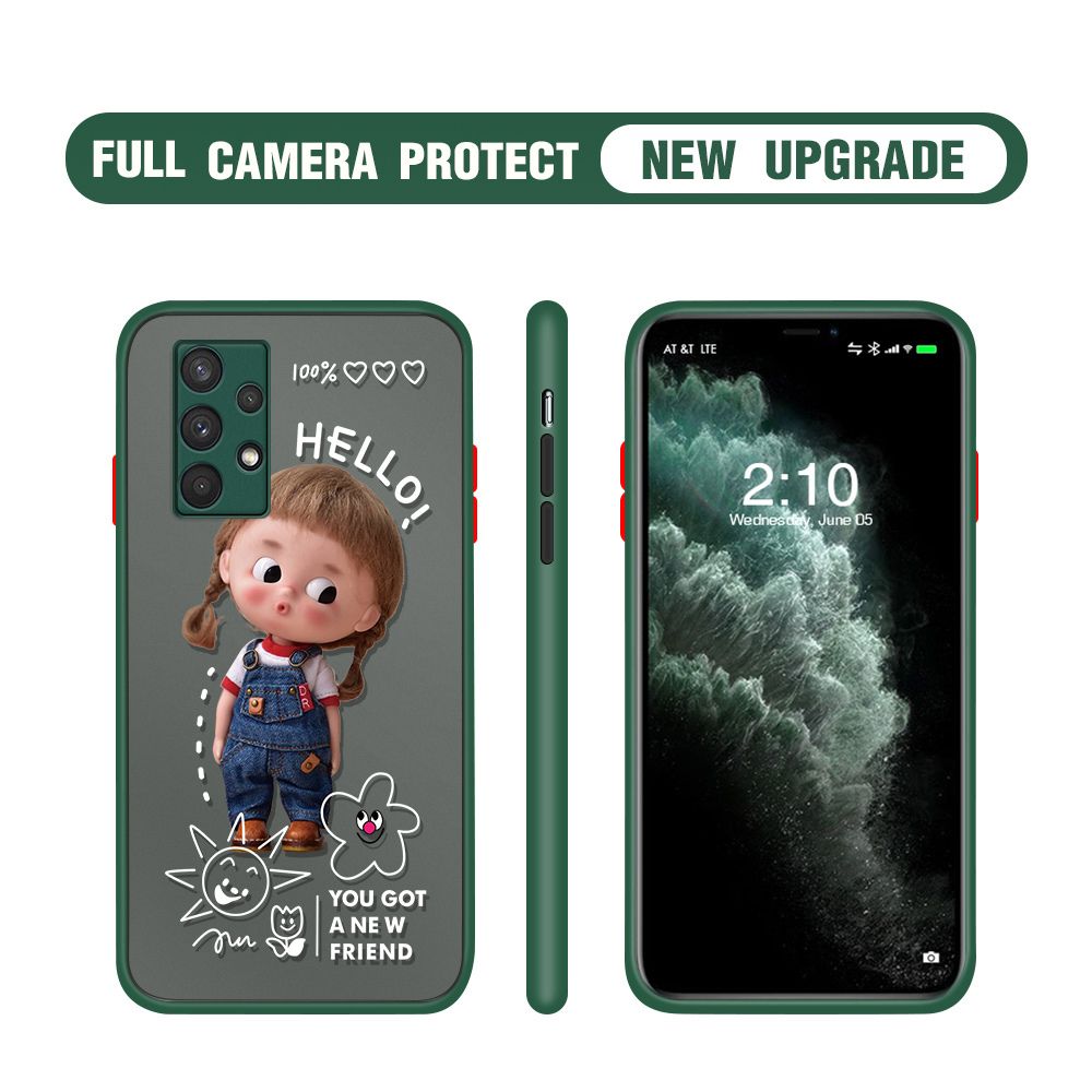 Hontinga for Samsung A32 Case Cute Cartoon Little Girl Cover Camera Shockproof Protection Case Edge Frosted Transparent Phone Cover
