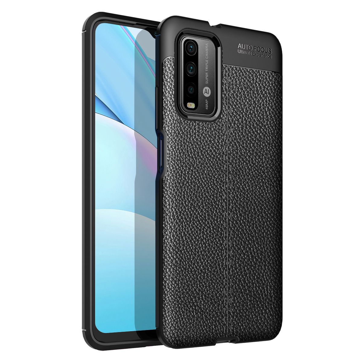 For Xiaomi Poco M3 Litchi Skin Anti-slip Resilient TPU Armor Ultimate Protection Case Cover