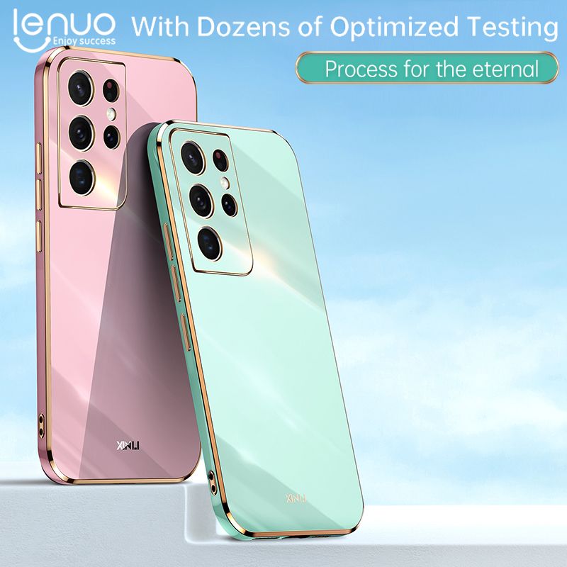 Lenuo Luxury 6D Plating Soft Casing Silicone Square Frame Phone Case For Samsung Galaxy S21 Ultra 5G Phone Case Shiny Bling Back Cover Coque