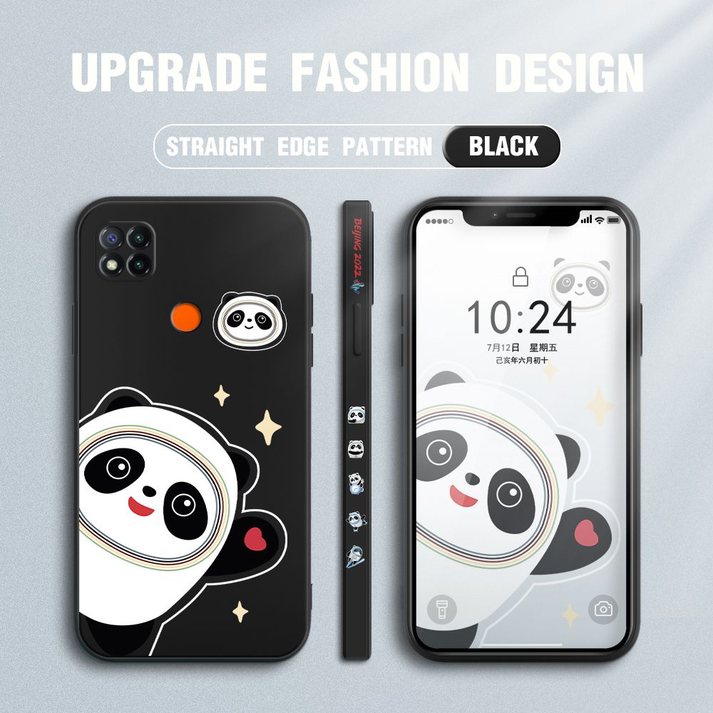 FHKL for Redmi 9C Back Cover Bing Dwen Dwen Side design Soft Case Multicolor Liquid Silicone Phone Cases