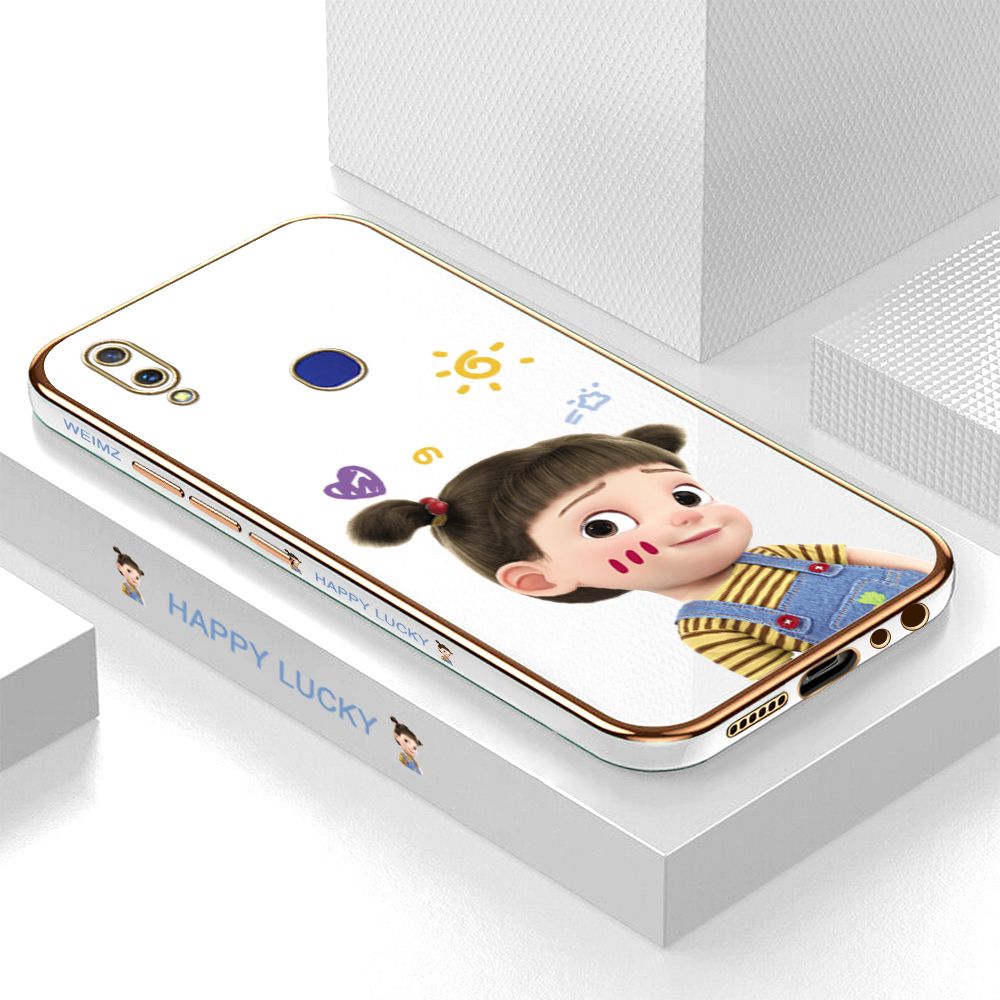 ZeroQiQi for Vivo V11I Back Cover Cute Girl Luxury 6D Plating Case Side Pattern Soft Silicone Square Mobile Phone Cases + Free Lanyard