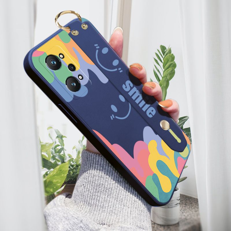 Jizetin for Realme GT Neo2 Back Cover Cartoon Dreamlike Smile Wrist Strap Phone Case Candy Color shock proof Protective Phone Cases