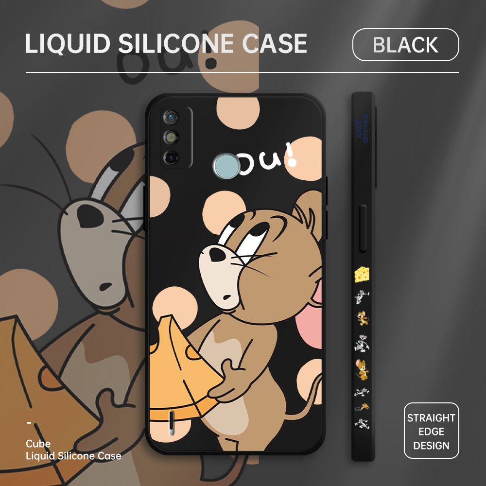 Jizetin for Tecno Spark 6 Go / Spark Go 2020 / Spark Go 2021 Back Cover Tom and Jerry Side Design Soft Square Liquid Phone Case Full Camera Shockproof Protection Silicone Phone Cases