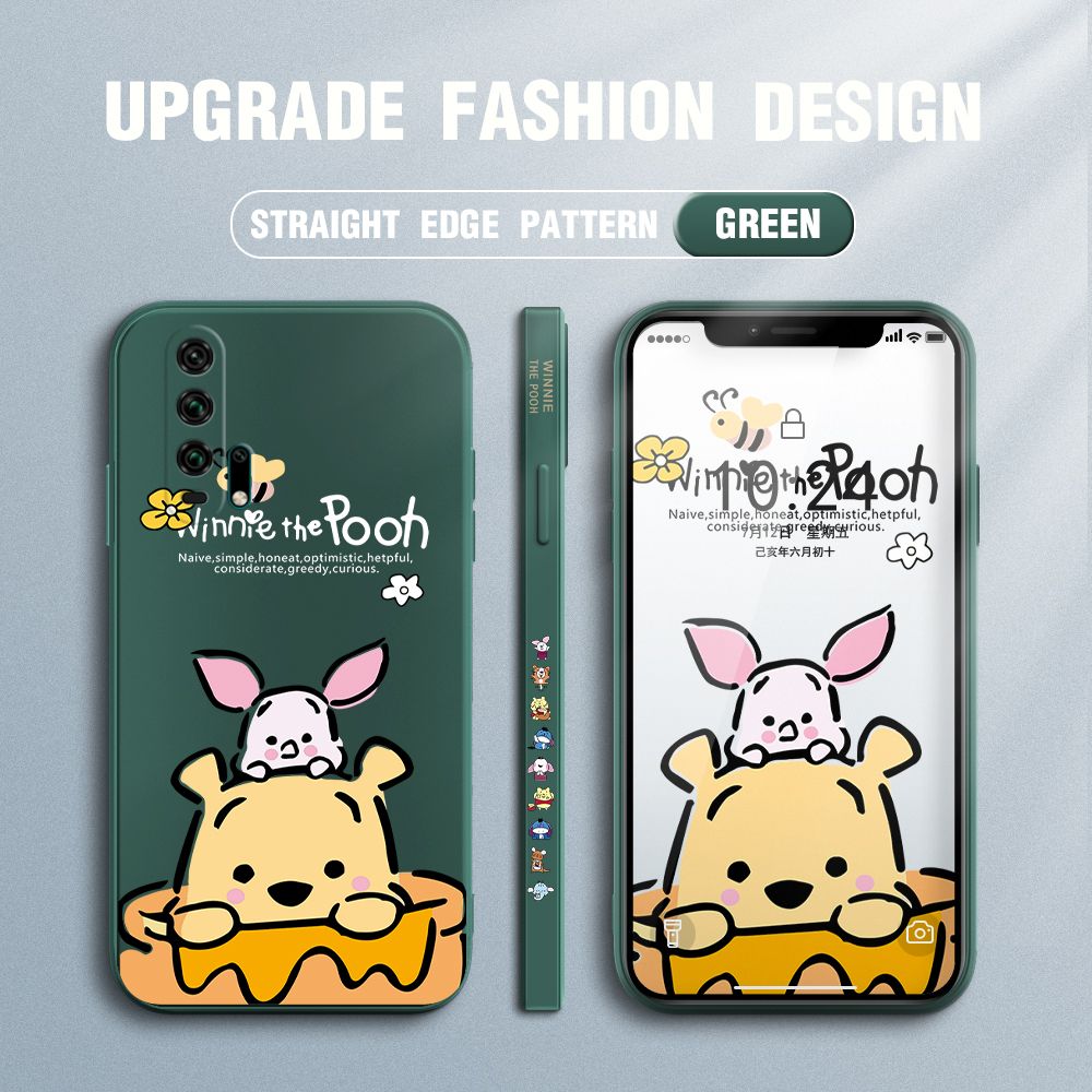 Jizetin for Honor 20 Pro Case Side Design Phone Cover Lovely Cartoon Pooh Bear Cover Square Edge Pattern Liquid Silicone Trend Case