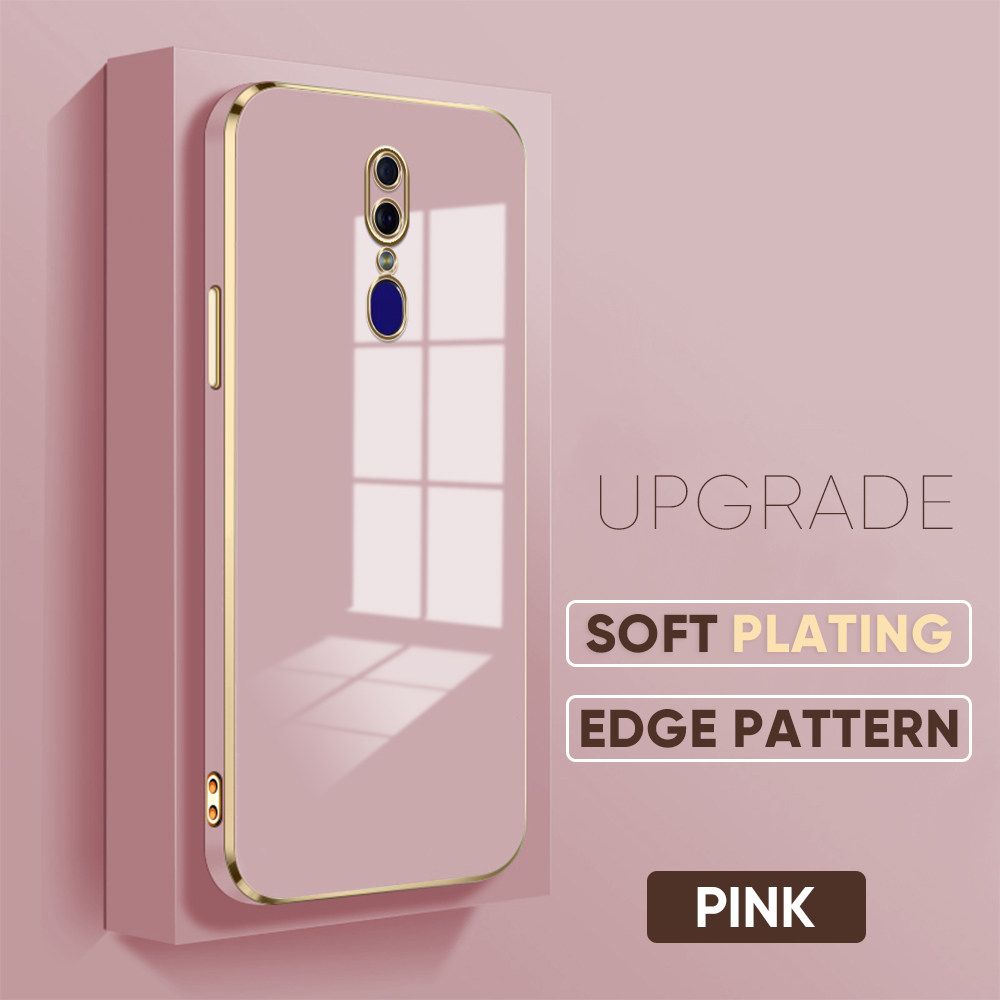 TA for OPPO F11 Cover Luxury 6D Plating Soft Casing Silicone Square Frame Phone Case Shiny Bling Back Cover + Free Lanyard