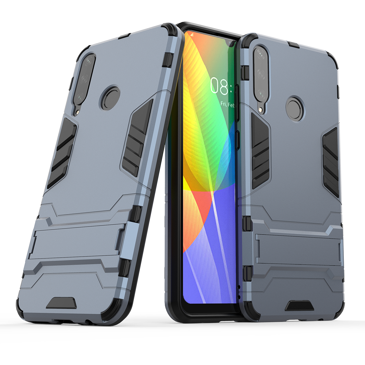 For Huawei Y6P Case Shockproof Bumper Hybrid Stand Silicone Armor Phone Case