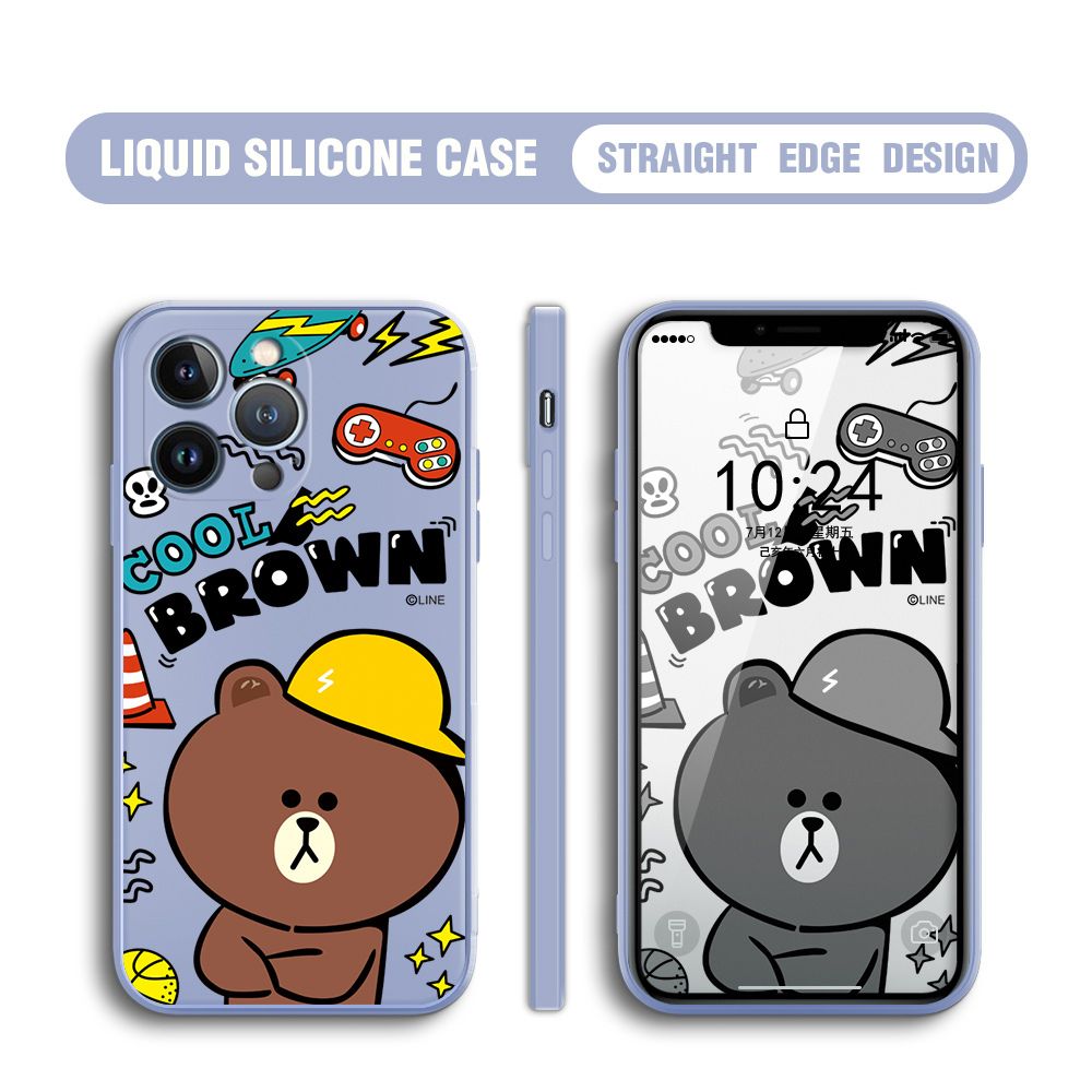 BILI for iPhone 13 Pro Back Cover Cool Gaming Brown Bear  Multicolor Liquid Silicone Phone Case Soft Square Lens Protection Phone Cases