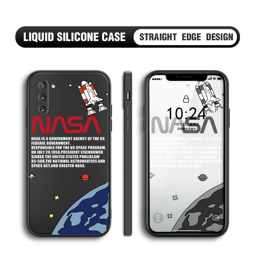 Jizetin for Samsung Galaxy Note10 Back Cover NASA Spacecraft Pattern Design Liquid Silicone Phone Case Soft Full Camera Protect Phone Cases