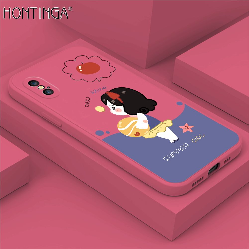 Hontinga for iPhone X XS Case Cute Cartoon Girl Phone Case Phone Case Soft Square Edge Silicone Cases Full Lens Cover Shockproof Protection Cover