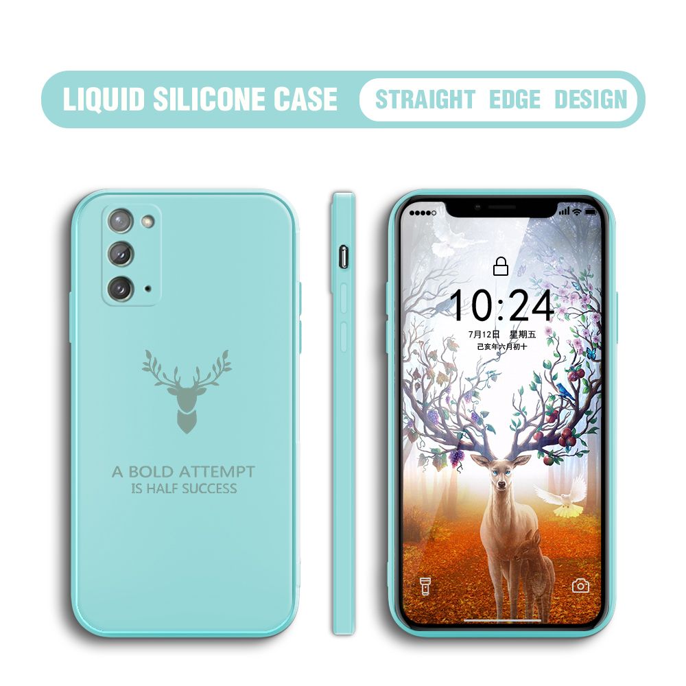 Hontinga for Samsung Galaxy Note 20 Case Soft Silicone Square ELK Deer Reindeer Phone Cases Full Cover Camera Shockproof Protection Rubber Case