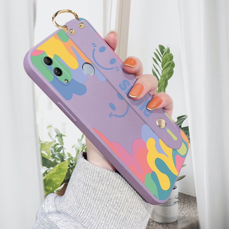 Jizetin for Honor 10 Lite Wrist Strap Case Soft Candy Color Splash Ink Cover Ultra Thin Anti Fall Liquid Silicone Phone Case