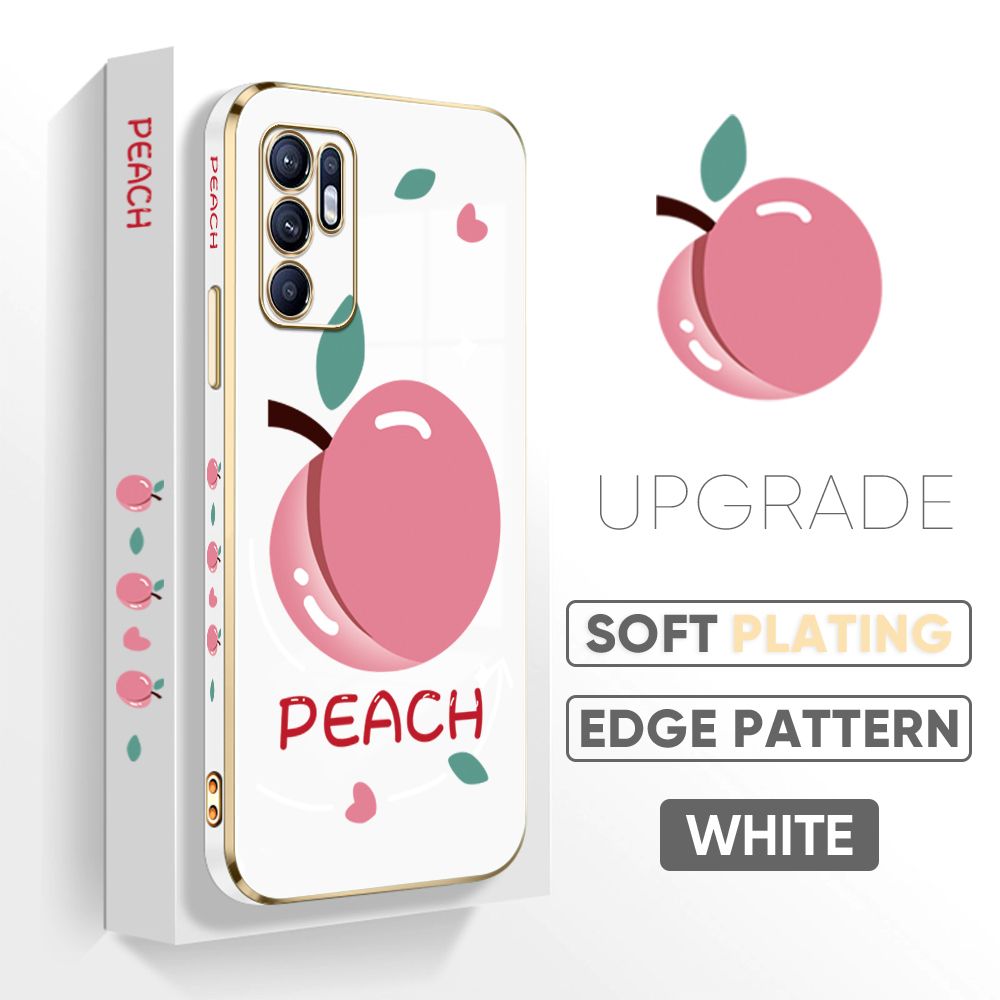 TA for OPPO Reno6 Back Cover Shiny Peach Luxury 6D Plating Case Side Pattern Soft Silicone Square Phone Case