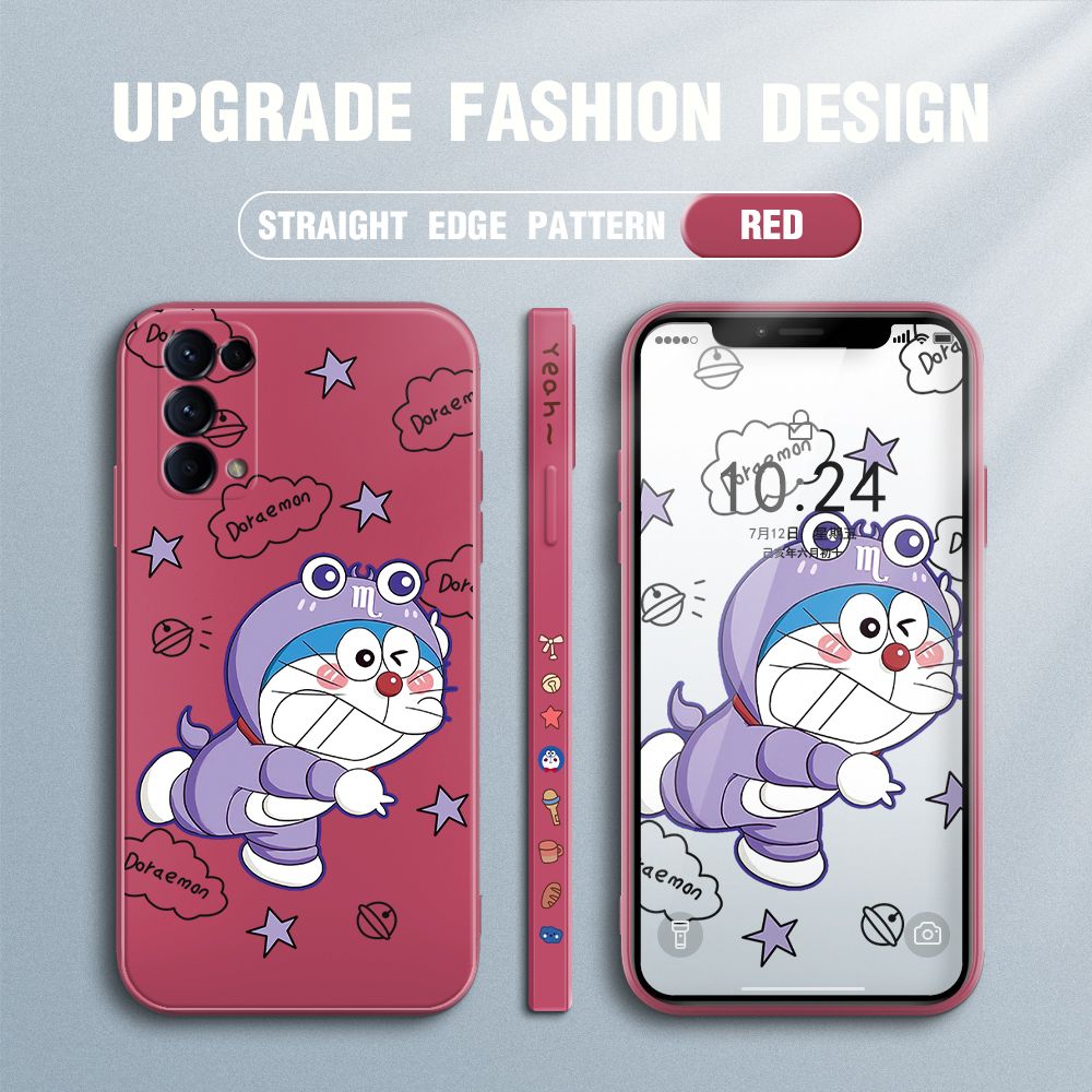 Jizetin for OPPO Reno5 5G Case Cute Cartoon Purple Doraemon Anime Side Design Phone Case Ultra Soft Edge Pattern Liquid Silicone Phone Cases