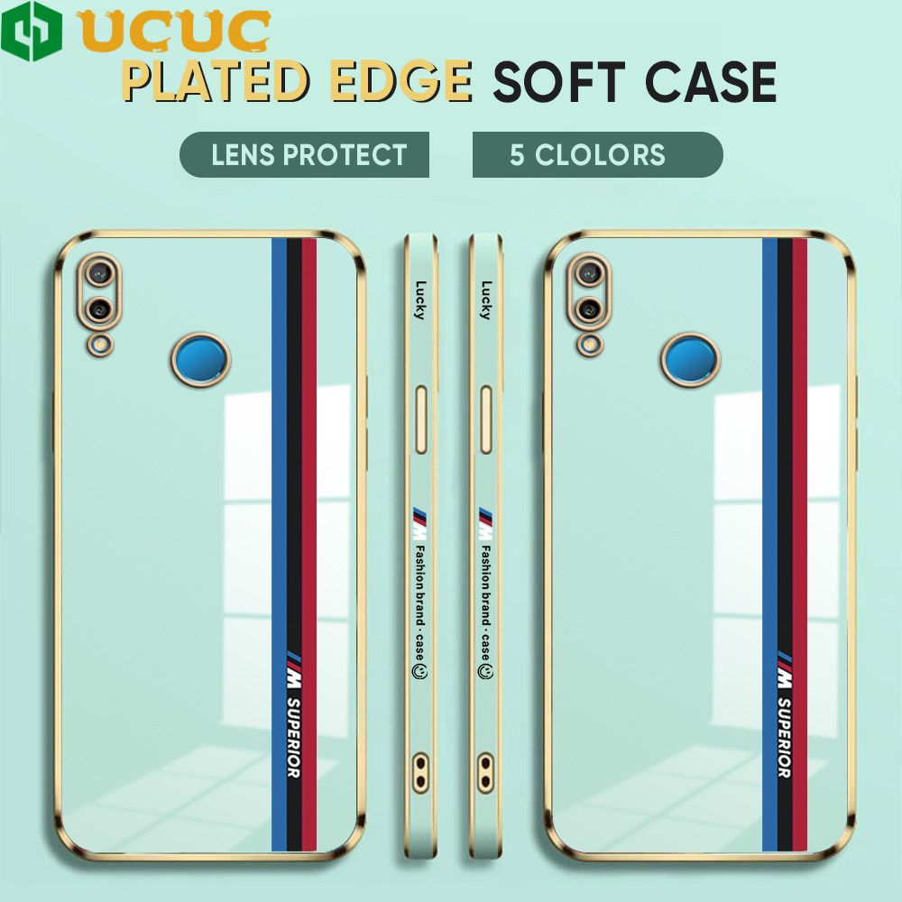 UCUC for Huawei P20 Lite / Nova 3E Back Cover + Free Lanyard Track Sign Luxury 6D Plating Case Side Pattern Soft Silicone Square Phone Cases