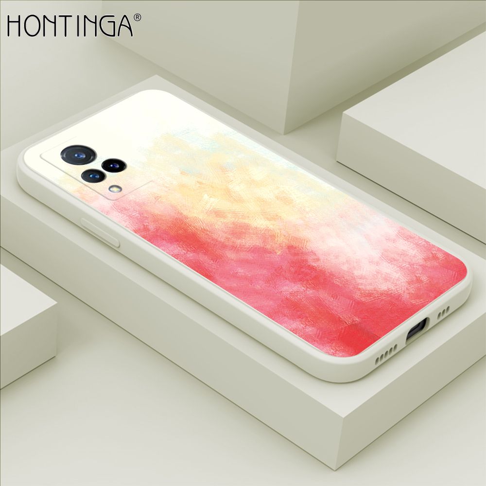Hontinga for Vivo V21 Case Watercolor Gradient Liquid Soft Square Silicone Phone Case Shockproof Protection Rubber Cover