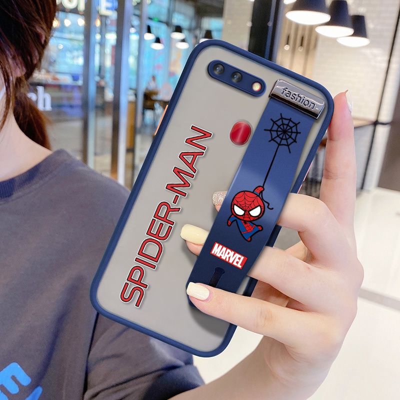 UCUC for OPPO R15 Pro Wrist Strap Case Superhero Spider Superman Wristband Printing Cover Shockproof Frosted Phone Case