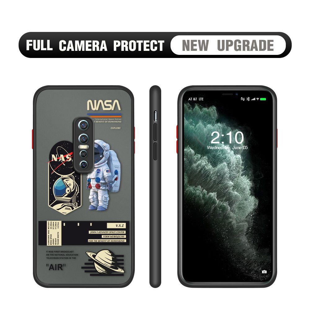 Hontinga for Vivo V17 Pro Case Cartoon Astronaut Cover Camera Shockproof Protection Case Edge Frosted Transparent Phone Cover