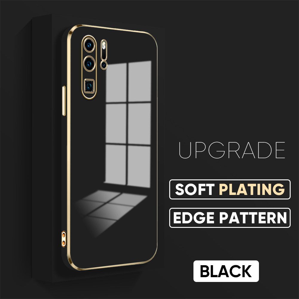 TA for Huawei P30 Pro Cover Luxury 6D Plating Soft Casing Silicone Square Frame Phone Case Shiny Bling Back Cover + Free Lanyard