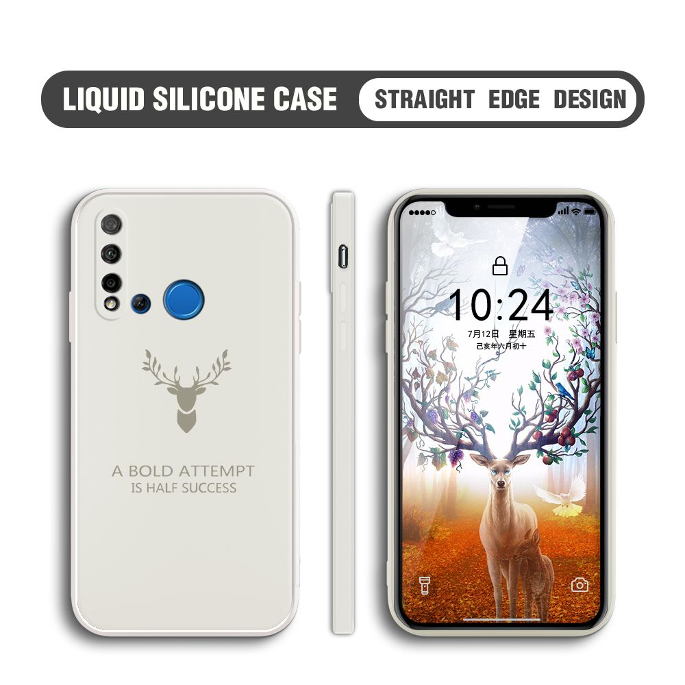 Hontinga for Huawei Nova 5i Case Soft Silicone Square ELK Deer Reindeer Phone Cases Full Cover Camera Shockproof Protection Rubber Case