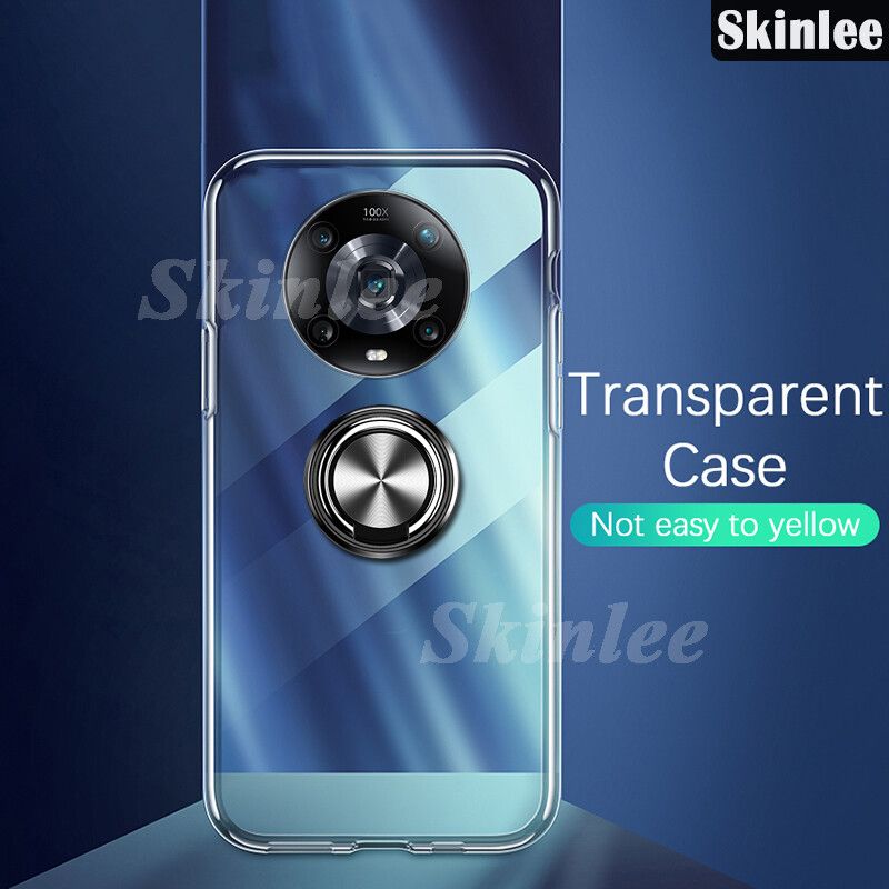 Skinlee Phone Case Honor Magic 4 Ring Holder Cover Ultra Thin Transparent Car Navigation Holder Silicone Clear Cases for Honor Magic4 Back Cover