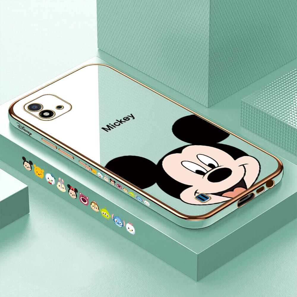 Luxury 6D Plating Case for Realme C20 C20A Cartoon Big Head Mouse Side Pattern Back Cover Soft Silicone Square Phone Cases + Free Lanyard