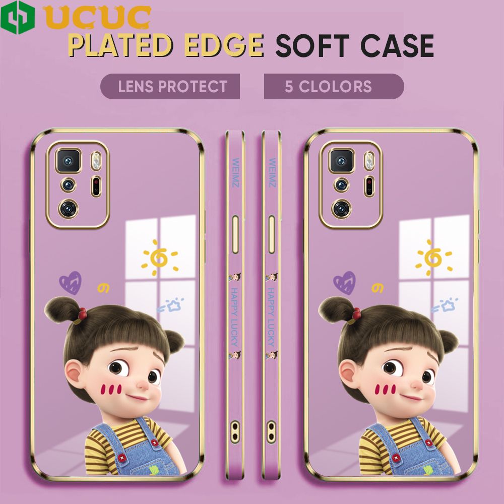 UCUC for Xiaomi Poco X3 GT Back Cover + Free Lanyard Lovely Girl Luxury 6D Plating Case Side Pattern Soft Silicone Square Phone Cases