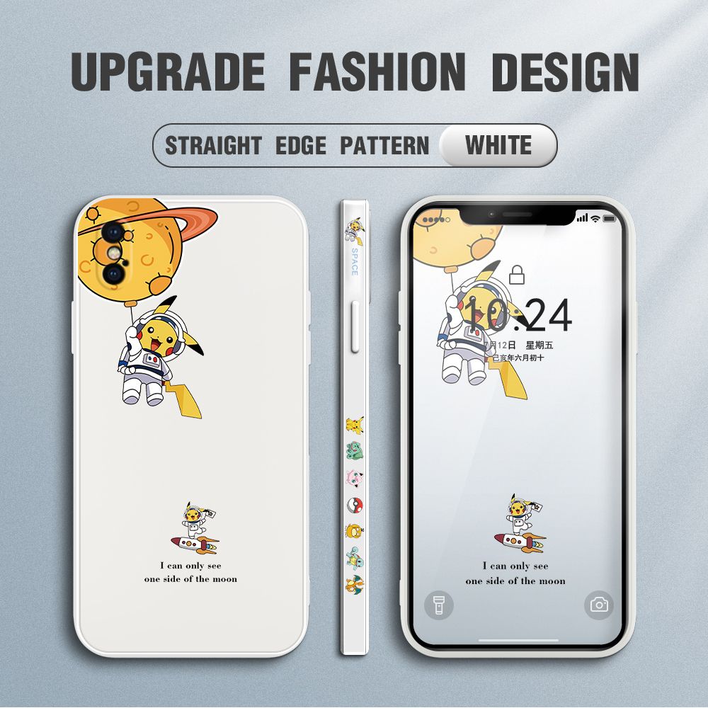 Jizetin for iPhone X Case Side Design Phone Cover Cute Astronaut Pikachu Cover Square Edge Pattern Liquid Silicone Trend Case