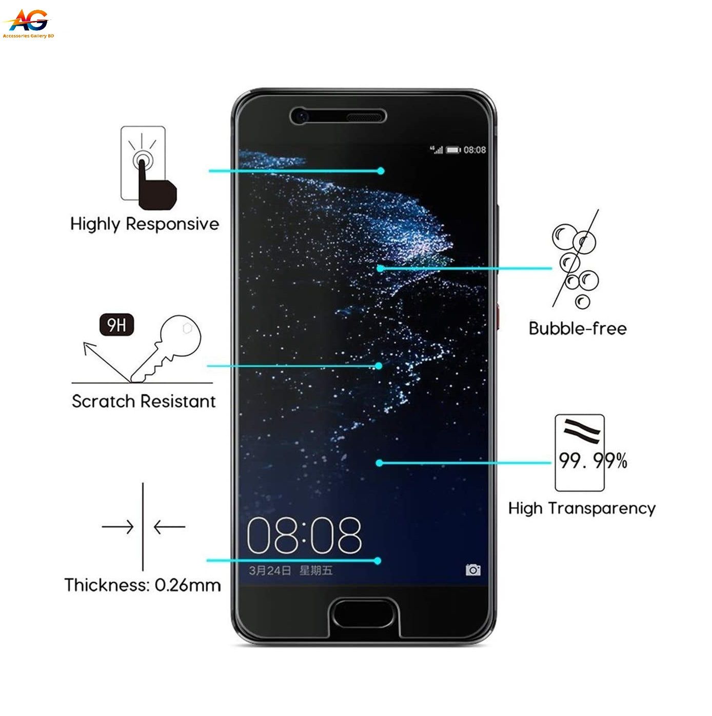 Huawei P10 Tempered Glass Screen Protector 2.5D -Transparent