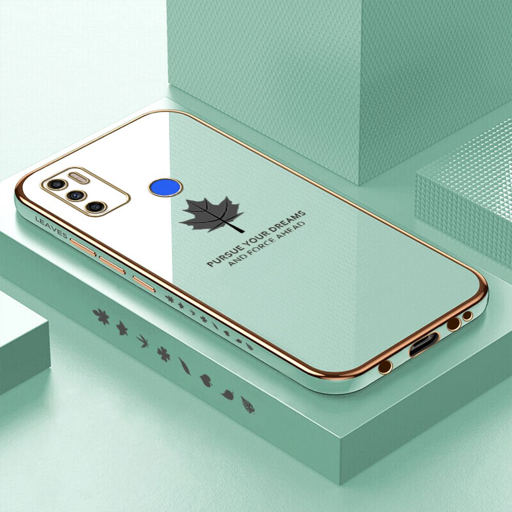 ZeroQiQi for Tecno Spark 5 Air/Tecno Spark 6 Air Back Cover Maple Leaf Luxury 6D Plating Case Side Pattern Soft Silicone Square Phone Cases + Free Lanyard
