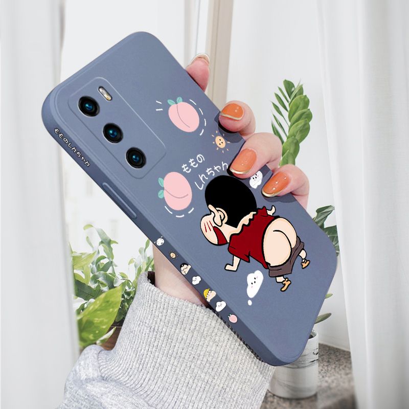 AMORVOR for Huawei P40 Back Cover Cute Cartoon Crayon Shin-Chan Side design Soft Case Liquid Silicone Phone Cases