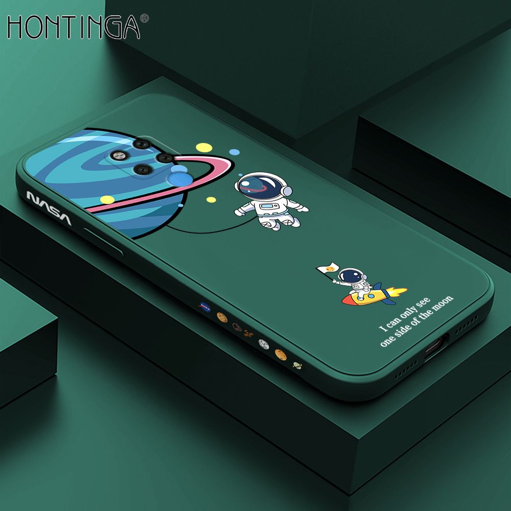 Hontinga for Huawei Mate 20X Case Cartoon Astronaut Side Design Back Cover Soft Square Edge Liquid Silicone Phone Cases