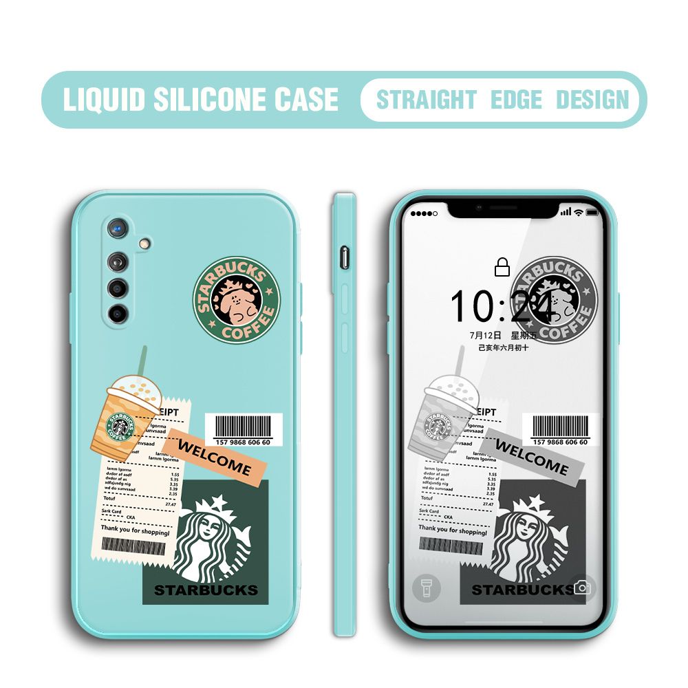 BILI for Realme XT / Realme X2 / OPPO K5 Back Cover Creative Coffee Order Receipt Multicolor Liquid Silicone Phone Case Soft Square Lens Protection Phone Cases