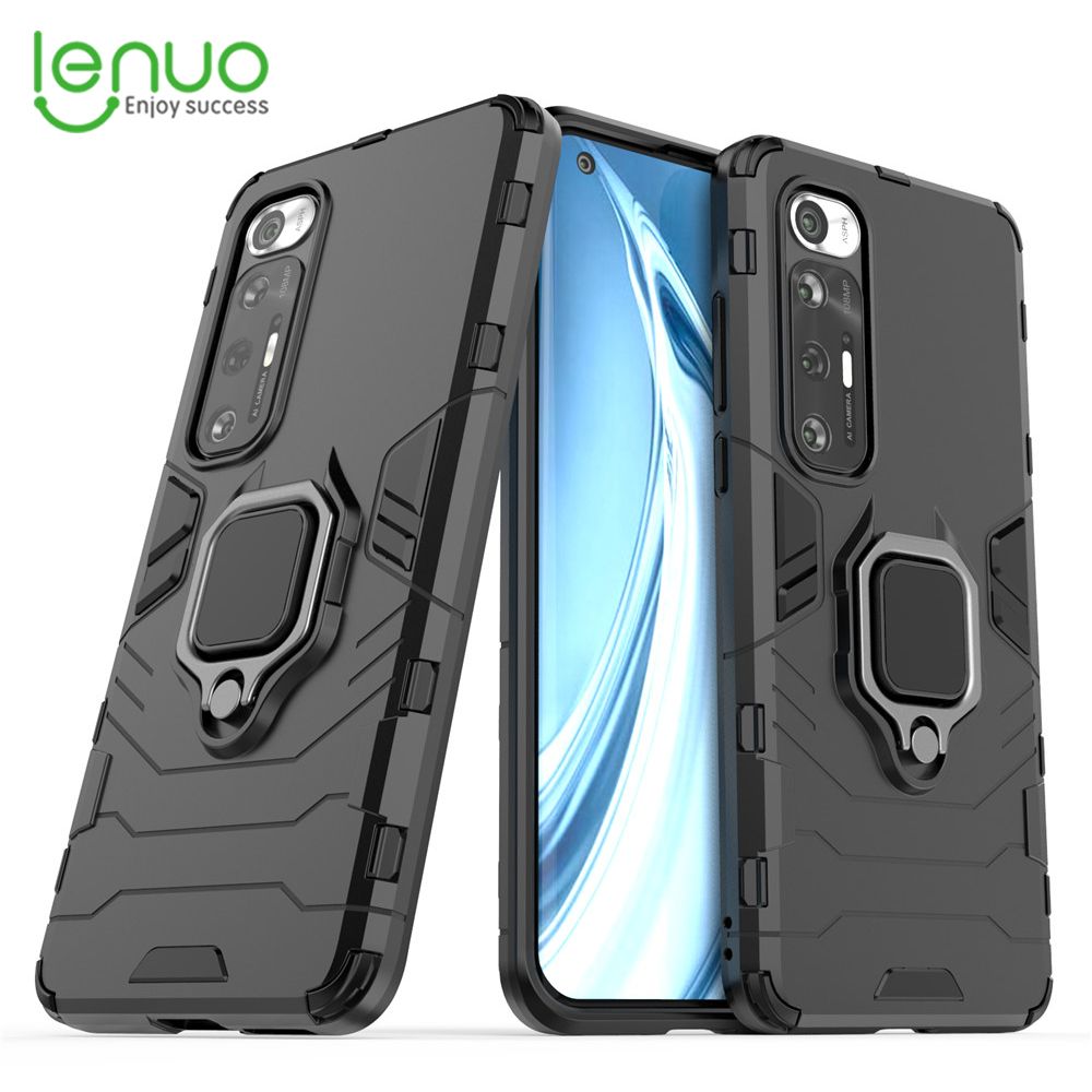 Lenuo Phone Case for Xiaomi Mi 10S Silicone PC Metal Ring Holder Cover