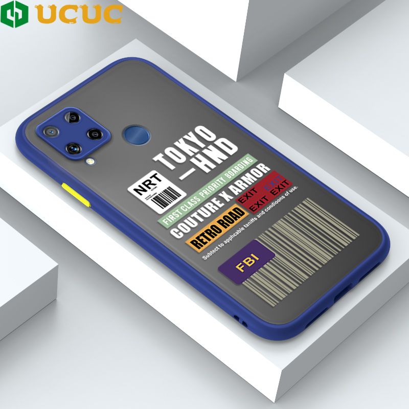 UCUC for Realme C15 / Realme C15 Qualcomm Edition Back Cover FBI Sticker Frosted Transparent Hard Phone Case Thin Shockproof Full Cover Camera Protect Case
