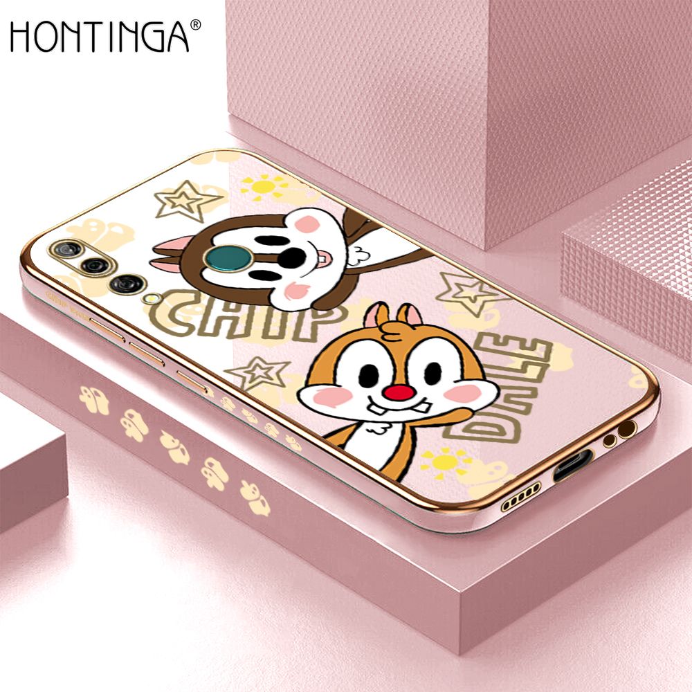 Hontinga for Huawei Y9 Prime 2019 Back Cover + Free Lanyard Luxury 6D Plating Cute Cartoon Rat Side Pattern Case Soft Silicone Square Phone Cases