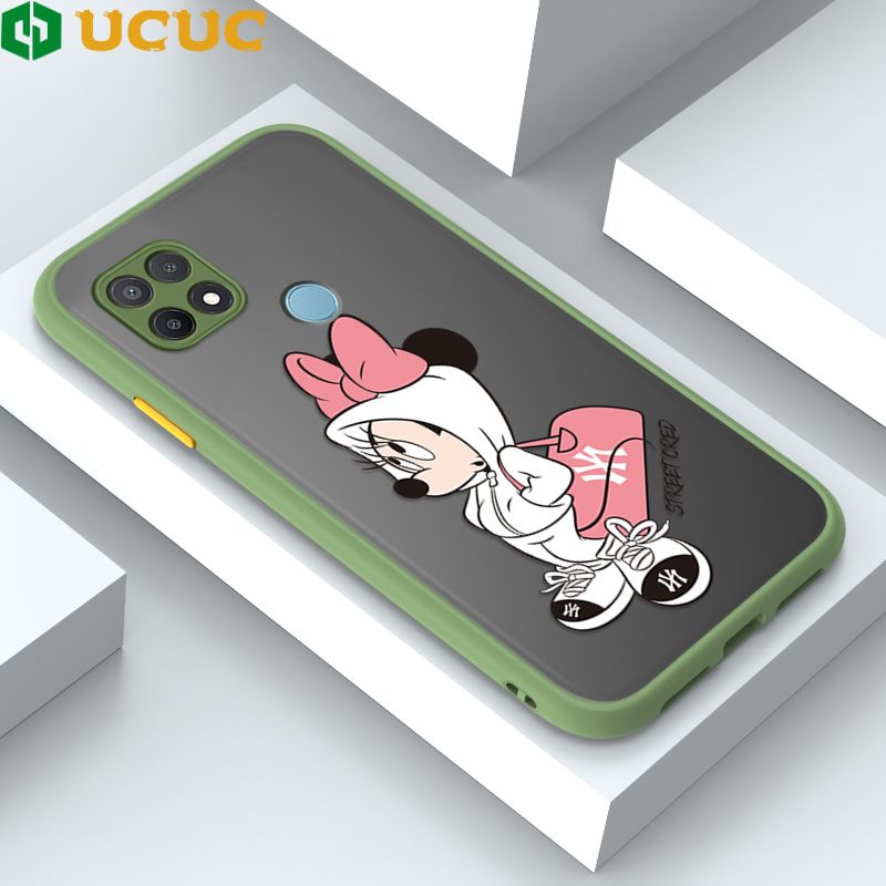 UCUC for OPPO A15 A15s Back Cover Satchel Minnie Frosted Transparent Hard Phone Case Thin Shockproof Full Cover Camera Protect Case