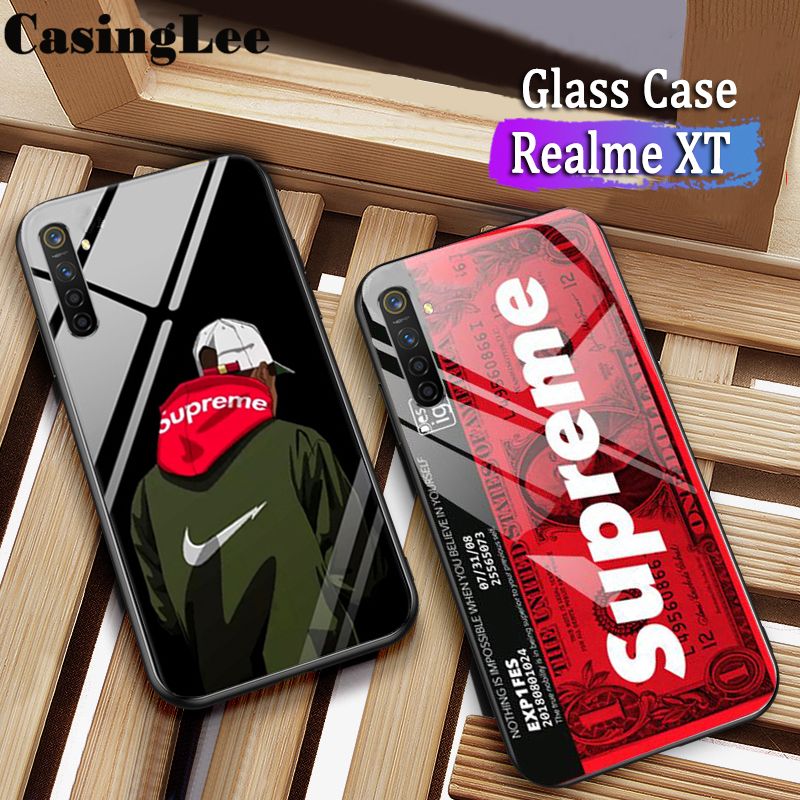 Casinglee for Realme XT Case Tempered Glass Protector Mirror Couple Back Cover SUP Supreme Design OPPO RealmeXT case cover For girls and Boys