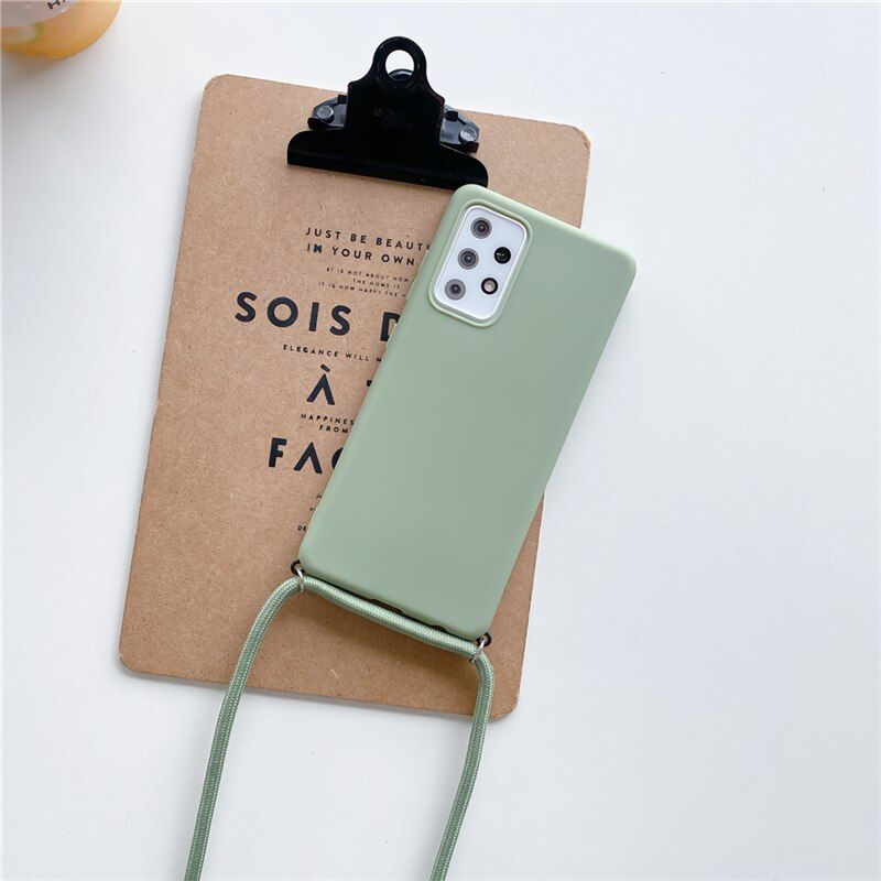 Necklace Lanyard Phone Case For Samsung A9 A8 A7 A6 2018 A7 A5 A750 J2 J4 Core J5 J7 Prime J6 J8 Plus Solid Color Soft TPU Cover-Case & Strap