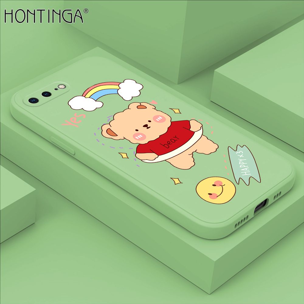 Hontinga for iPhone 7 Plus / 8 Plus Case Lovely Cartoon Bear Phone Case Phone Case Soft Square Edge Silicone Cases Full Lens Cover Shockproof Protection Cover