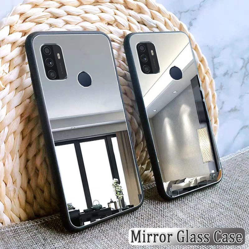 Phone Case For OPPO A53 Luxury Plating Clear View Mirror Soft For for OPPO A53 Cosmetic Mirror Back Covers