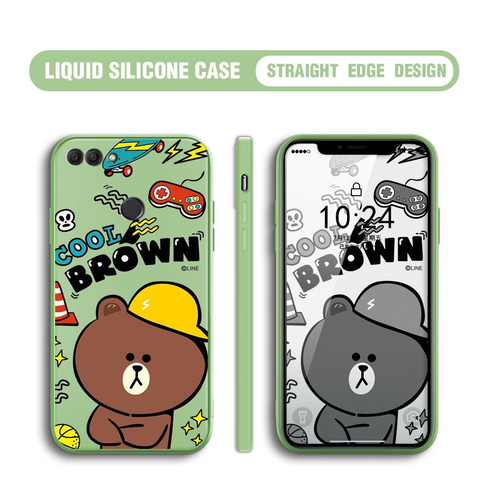 BILI for Huawei Y9 2018 Back Cover Cool Gaming Brown Bear  Multicolor Liquid Silicone Phone Case Soft Square Lens Protection Phone Cases