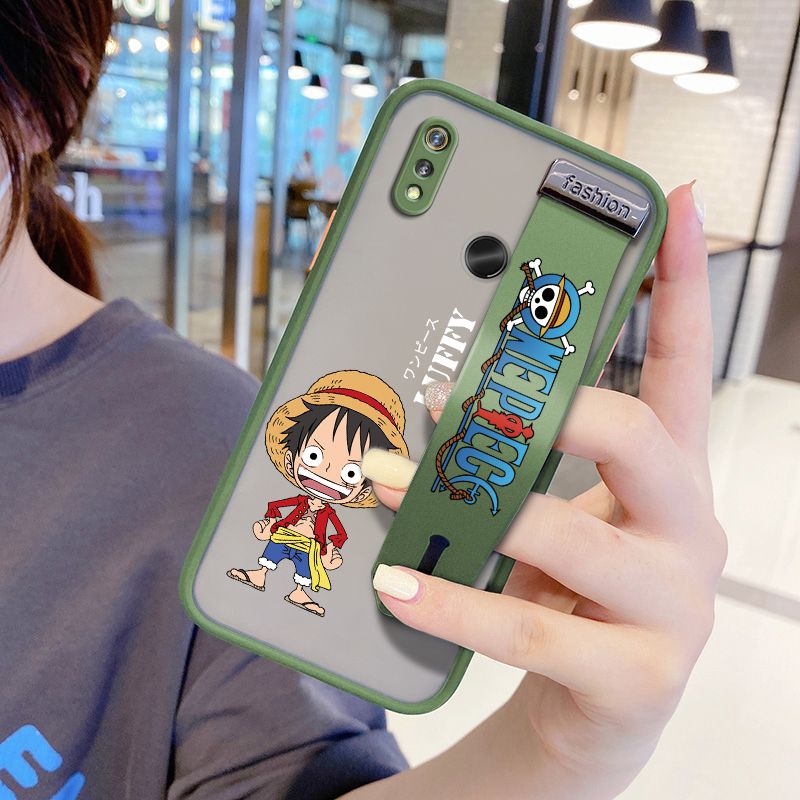 UCUC for Realme 3 Wrist Strap Case Anime One Piece Luffy Wristband Printing Cover Shockproof Frosted Phone Case