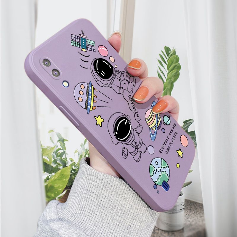 AMORVOR for Samsung Galaxy M10 Back Cover Cartoon Cute Astronaut Side design Soft Case Liquid Silicone Phone Cases