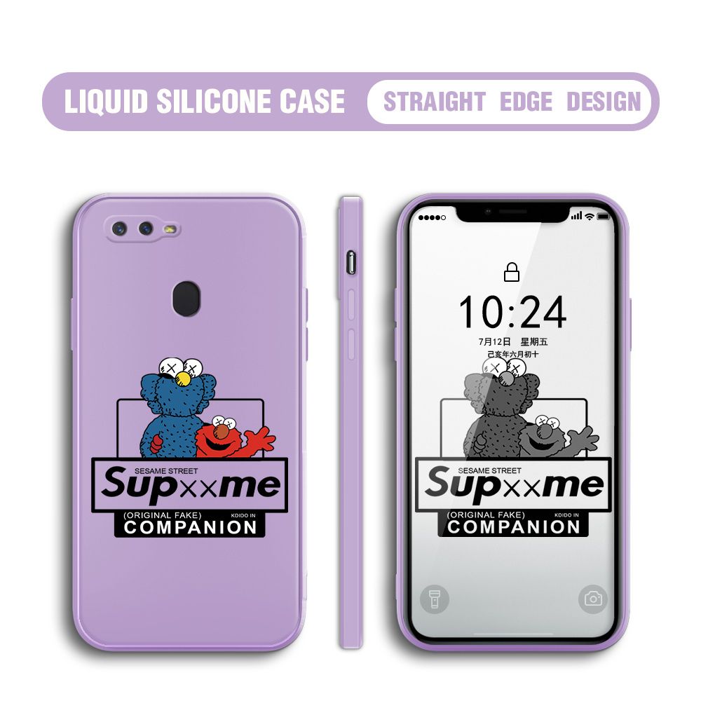 BILI for OPPO F9 / F9 Pro / Realme U1 / A7X Back Cover Sesame Street Companion Multicolor Liquid Silicone Phone Case Soft Square Lens Protection Phone Cases