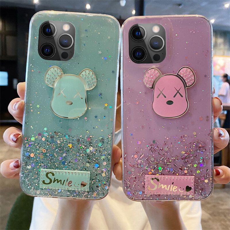 For iPhone 11 Pro Shiny Ring Back Cover Glitter Soft Transparent Gloomy Bear Cases for iPhone11 Pro Case Stars Moon Girls