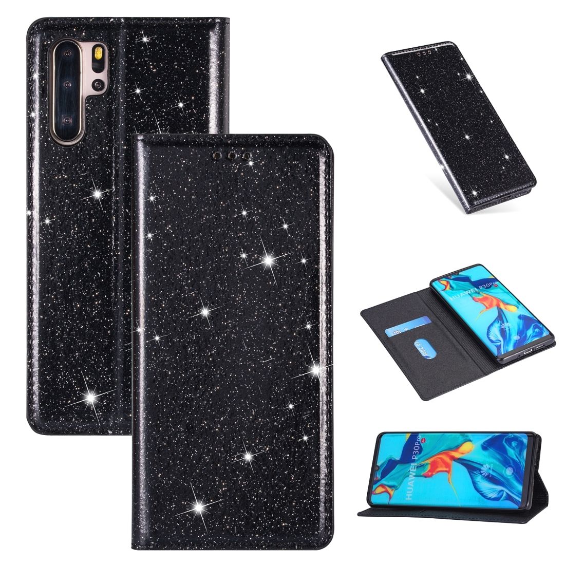(Ready Stock)For Huawei P30 Pro Ultrathin Glitter Magnetic Horizontal Flip Leather Case with Holder & Card Slots(Purple)