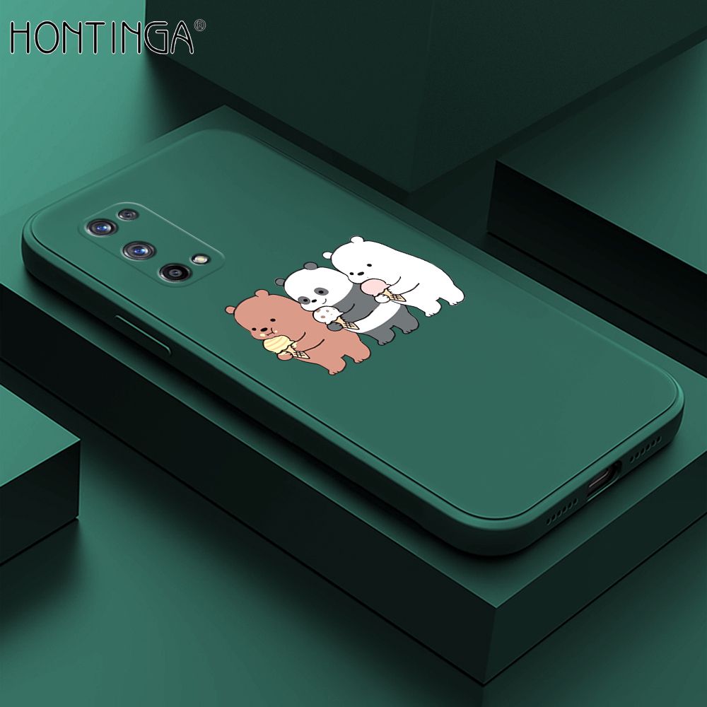 Hontinga for Realme X7 Pro Case Cute Cartoon Bear  Phone Case Soft Square Edge Silicone Cases Full Lens Cover Shockproof Protection Cover