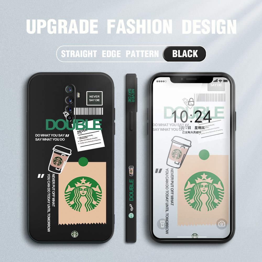 Jizetin for Realme X2 Pro / Reno Ace Back Cover Creative Coffee Brand Side Design Liquid Silicone Phone Case Soft Full Camera Protect Phone Cases