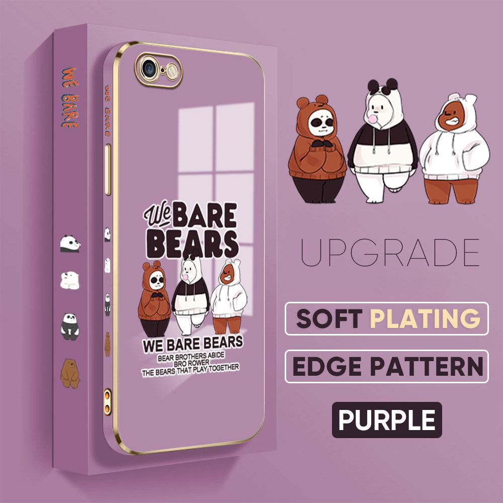 TA for iPhone 6 / 6S Back Cover + Free Lanyard Cute Three Bears Luxury 6D Plating Case Side Pattern Soft Silicone Square Phone Cases